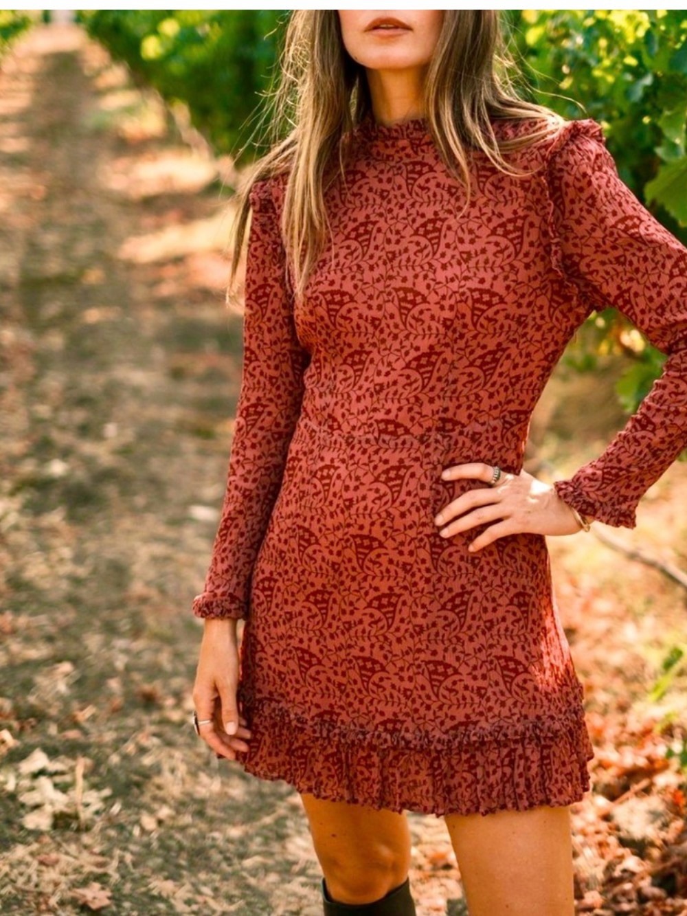 Cleobella Red Mini Dress with Puff Shoulders